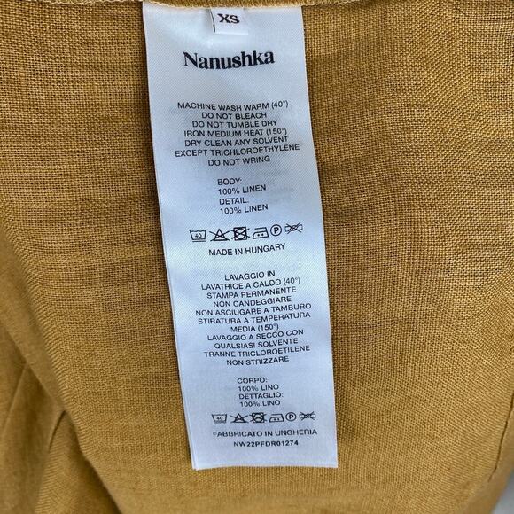 Nanushka Esma Linen Mini Dress Size XS Camel Long Sleeve Quiet Luxury Neutral - Picture 12 of 13